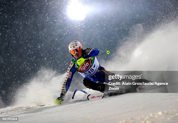 Andre Myhrer of Sweden competes during the Audi FIS Alpine Ski World Cup Men's Slalom on January 26, 2010 in Schladming, Austria.