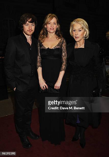 James McAvoy, Anne-Marie Duff and Helen Mirren attend the UK film premiere of 'The Last Station' at The Curzon Cinema Mayfair on January 26, 2010 in...