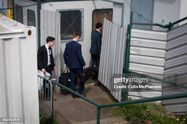 The referee and his assistants arriving at Mount Pleasant before Marske United take on Billingham Synthonia in a Northern League division one...