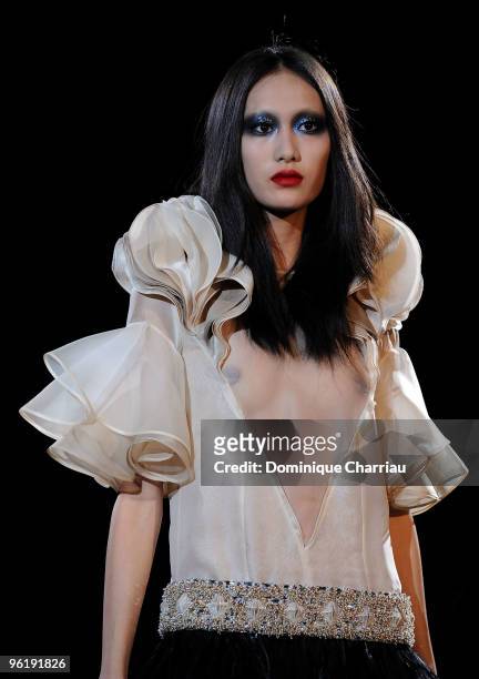 Model walks the runway at the Givenchy Haute-Couture show as part of the Paris Fashion Week Spring/Summer 2010 on January 26, 2010 in Paris, France.