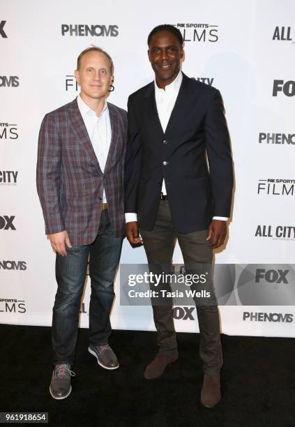 Eric Shanks and Mario Melchiot attend the premiere of FOX Sports' "Phenoms" at Pacific Design Center on May 23, 2018 in West Hollywood, California.
