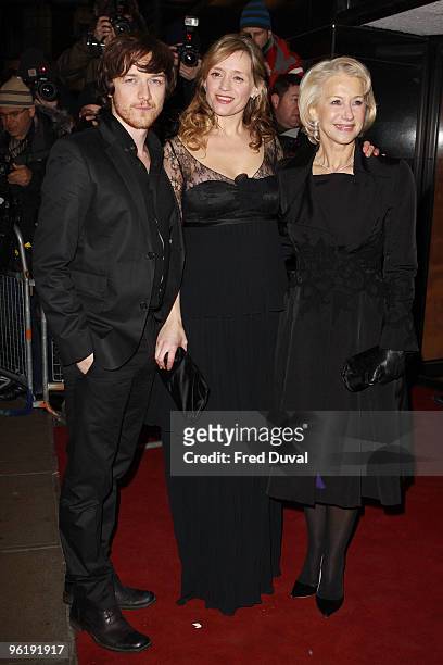 James McAvoy, Anne-Marie Duff and Dame Helen Mirren attends the UK Prmeiere of 'The Last Station' at The Curzon Mayfair on January 26, 2010 in...