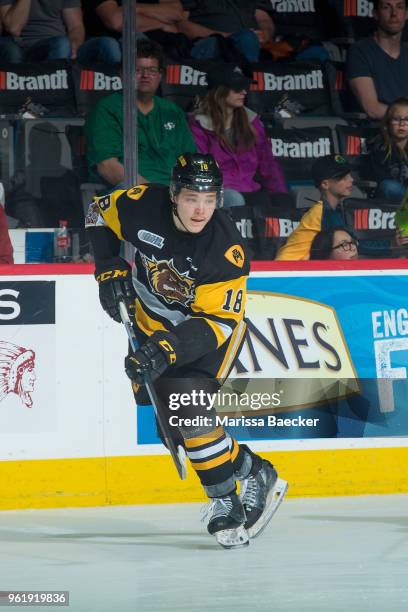 Matthew Strome of the Hamilton Bulldogs skates against the Swift Current Broncos at Brandt Centre - Evraz Place on May 21, 2018 in Regina, Canada.