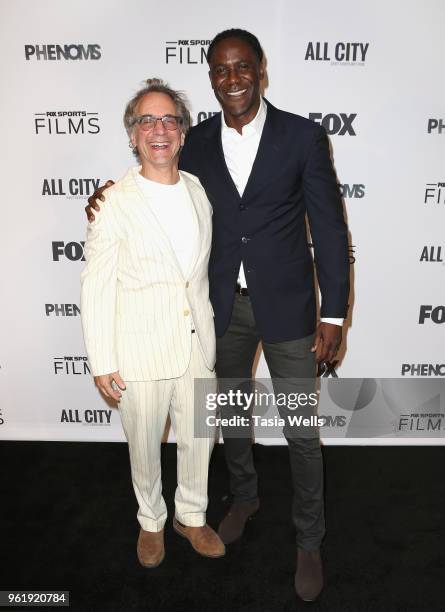 David Worthen Brooks and Mario Melchiot attend the premiere of FOX Sports' "Phenoms" at Pacific Design Center on May 23, 2018 in West Hollywood,...