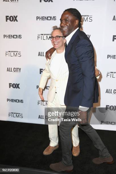 David Worthen Brooks and Mario Melchiot attend the premiere of FOX Sports' "Phenoms" at Pacific Design Center on May 23, 2018 in West Hollywood,...