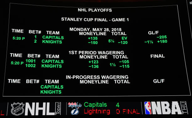 The betting line for Game One of the Stanley Cup Final shows the Vegas Golden Knights favored over the Washington Capitals at the Race & Sports...