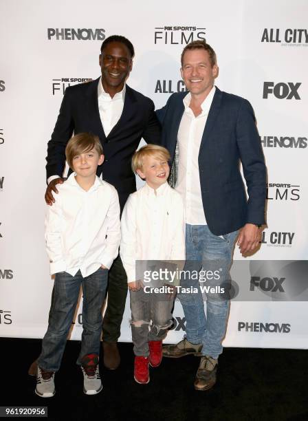 Mario Melchiot and James Tupper attend the premiere of FOX Sports' "Phenoms" at Pacific Design Center on May 23, 2018 in West Hollywood, California.