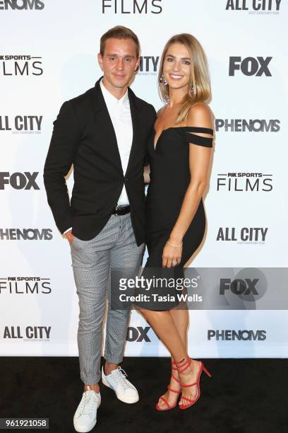 Stuart Holden and Karalyn West attend the premiere of FOX Sports' "Phenoms" at Pacific Design Center on May 23, 2018 in West Hollywood, California.