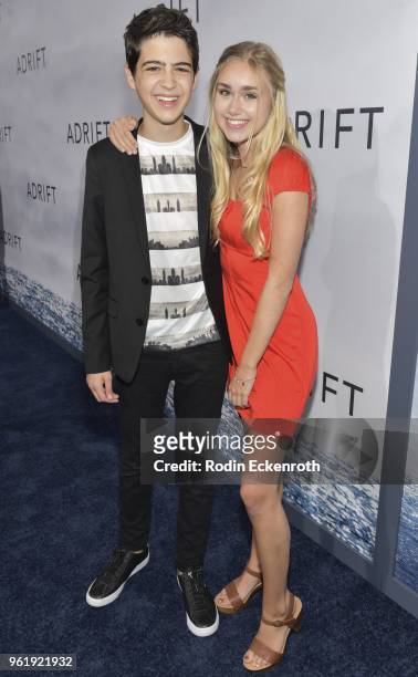 Joshua Rush and Emily Skinner arrive at the premiere of STX Films' "Adrift" at Regal LA Live Stadium 14 on May 23, 2018 in Los Angeles, California.