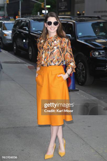 Anne Hathaway arrives at "The Late Show With Stephen Colbert"at Ed Sullivan Theater on May 23, 2018 in New York City.