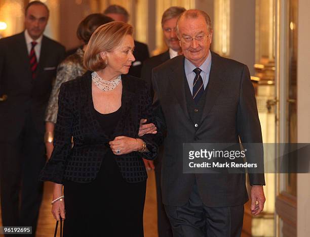 Queen Paola and King Albert from Belgium assist the New Year reception at Royal Palace on January 26, 2010 in Brussel, Belgium.