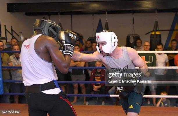 Jeff Horn competes against Ray Robinson during a sparring session at Stretton Boxing Club on May 24, 2018 in Brisbane, Australia.