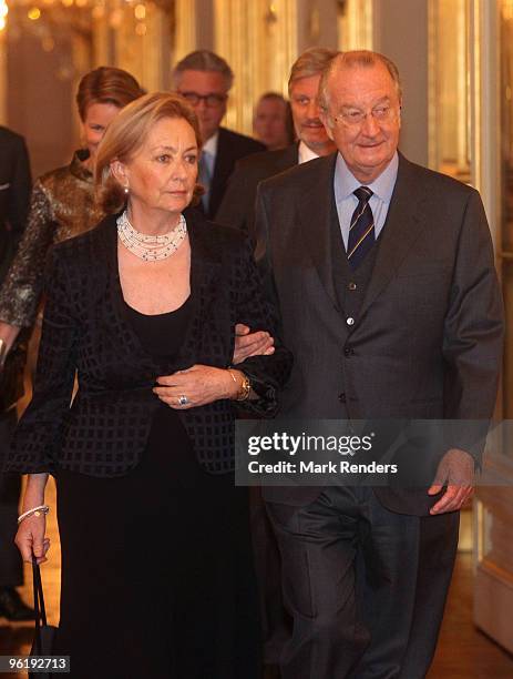 Queen Paola and King Albert from Belgium assist the New Year reception at Royal Palace on January 26, 2010 in Brussel, Belgium.