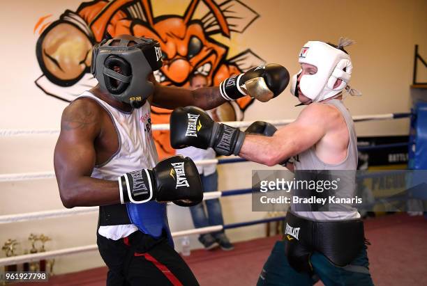 Jeff Horn and Ray Robinson compete during a sparring session at Stretton Boxing Club on May 24, 2018 in Brisbane, Australia.