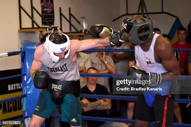 Jeff Horn and Ray Robinson compete during a sparring session at Stretton Boxing Club on May 24, 2018 in Brisbane, Australia.