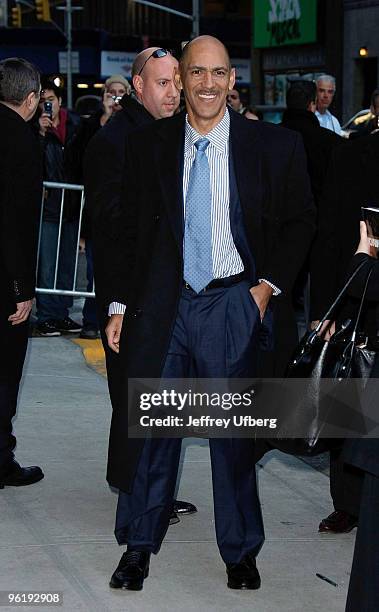 Head Coach Tony Dungy visits "Late Show with David Letterman" at the Ed Sullivan Theater on January 29, 2009 in New York City.