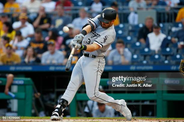 Nicky Delmonico of the Chicago White Sox in action during inter-league play against the Pittsburgh Pirates at PNC Park on May 15, 2018 in Pittsburgh,...