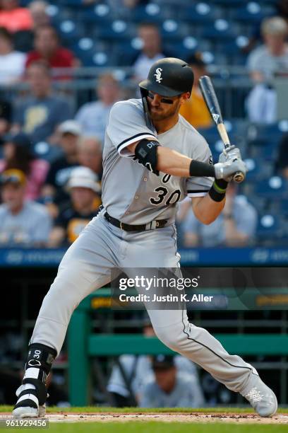 Nicky Delmonico of the Chicago White Sox in action during inter-league play against the Pittsburgh Pirates at PNC Park on May 15, 2018 in Pittsburgh,...