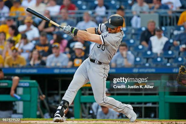 Nicky Delmonico of the Chicago White Sox in action during inter-league play against the Pittsburgh Pirates at PNC Park on May 15, 2018 in Pittsburgh,...