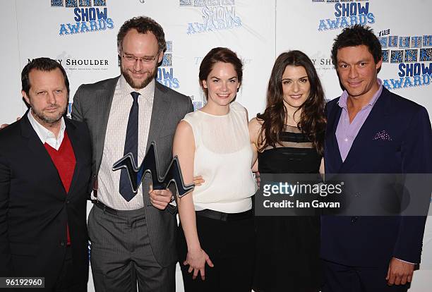Rob Ashford, Elliot Cowen, Ruth Wilson, Rachel Weisz, and Dominic West, Winners of the Theatre Award at The South Bank Show Awards at the Dorchester...