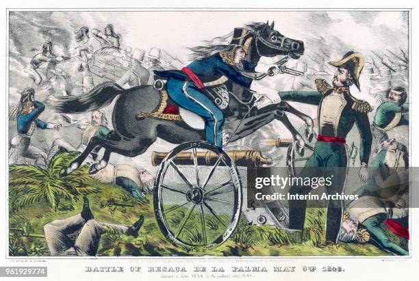 Scene from the Battle of Resaca de la Palma where Captain Charles May captures Mexican General Romulo Diaz de la Vega , near present day Brownsville,...