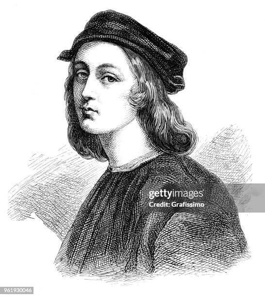italian painter raphael portrait illustration 1882 - high renaissance stock illustrations