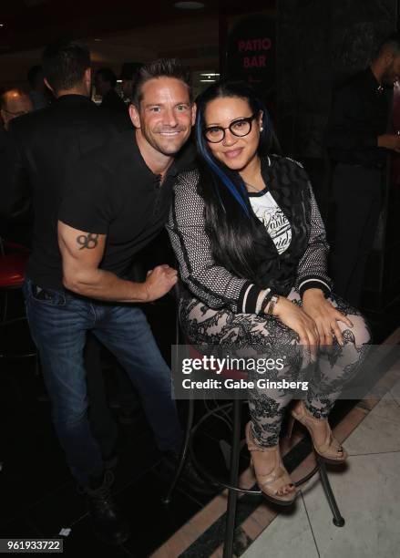 Singer Jeff Timmons of 98 Degrees and recording artist Cheryl "Salt" James of Salt-N-Pepa attend the 16th anniversary event for "X Burlesque" at...