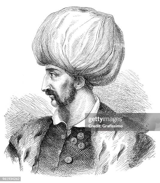 bildbanksillustrationer, clip art samt tecknat material och ikoner med sultan süleyman i av osmanska riket porträtt illustrationen 1882 - suleyman the magnificent