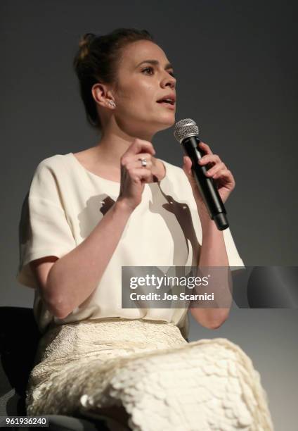 Actor Philippa Coulthard speaks onstage during the STARZ "Counterpart" & "Howards End" FYC Event at LACMA on May 23, 2018 in Los Angeles, California.