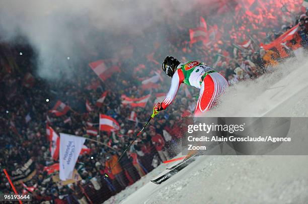 Reinfried Herbst of Austria takes 1st place during the Audi FIS Alpine Ski World Cup Men's Slalom on January 26, 2010 in Schladming, Austria.