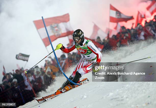 Reinfried Herbst of Austria takes 1st place during the Audi FIS Alpine Ski World Cup Men's Slalom on January 26, 2010 in Schladming, Austria.