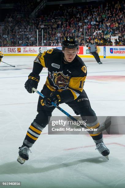 Matthew Strome of the Hamilton Bulldogs skates against the Swift Current Broncos at Brandt Centre - Evraz Place on May 21, 2018 in Regina, Canada.