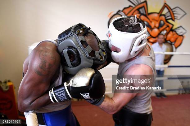 Jeff Horn competes against Ray Robinson during a sparring session at Stretton Boxing Club on May 24, 2018 in Brisbane, Australia.