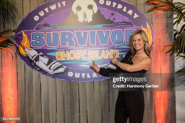 Angela Perkins arrives at the finale of CBS' "Survivor: Ghost Island" at CBS Studios on May 23, 2018 in Los Angeles, California.