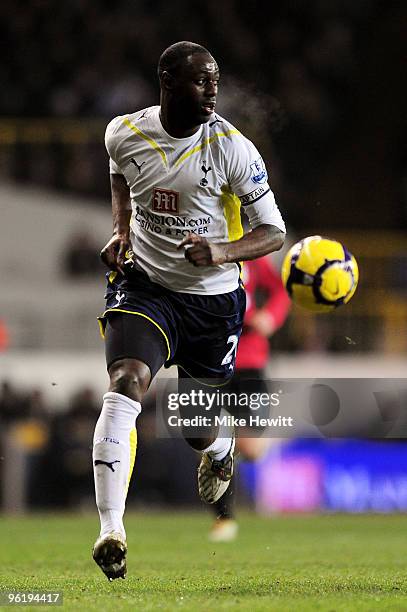 Ledley King of Spurs in action during the Barclays Premier League match between Tottenham Hotspur and Fulham at White Hart Lane on January 26, 2010...