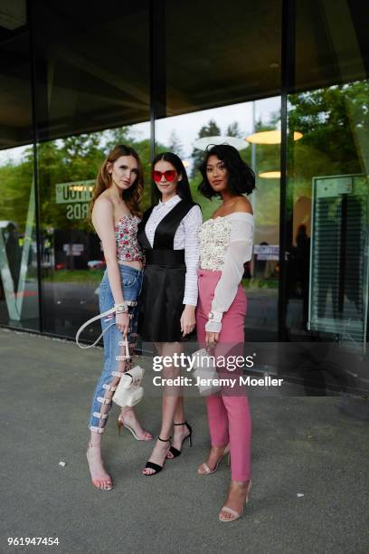 Anna Wilken, Betty Taube & Anuthida Ploypetch wearing all Marina Hoermanseder during the About you Award on May 3, 2018 in Munich, Germany. .