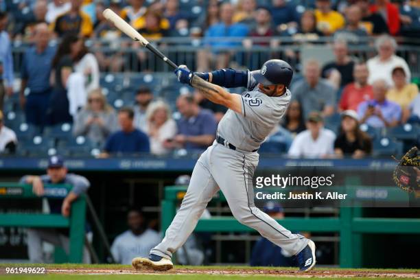 Raffy Lopez of the San Diego Padres in action against the Pittsburgh Pirates at PNC Park on May 17, 2018 in Pittsburgh, Pennsylvania. Raffy Lopez