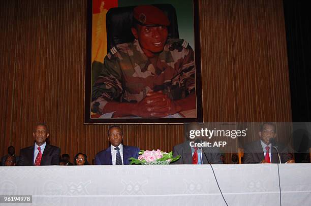 Guinea's new interim Prime Minister Jean-Marie Dore and General Sekouba Konate , president of the transition government attend on January 26, 2010 in...