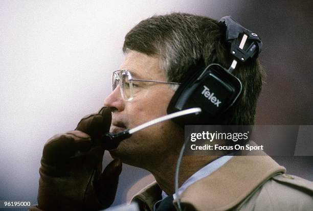 S: Head Coach Dan Reeves of the Denver Broncos watching the action from the sidelines during a mid circa 1980's NFL football game at Milehigh Stadium...