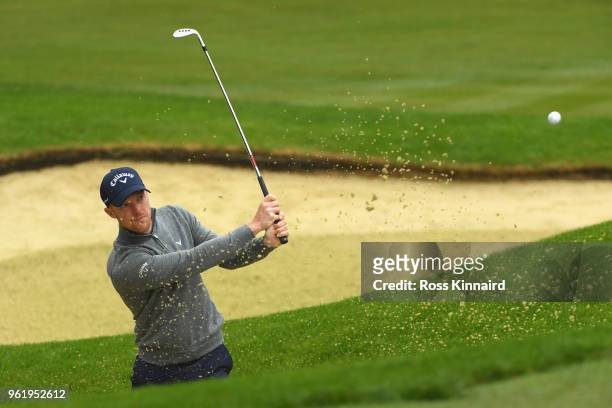 David Horsey of England hits his third shot on the 7th hole during the first round of the BMW PGA Championship at Wentworth on May 24, 2018 in...