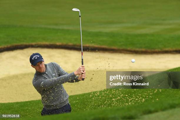 David Horsey of England hits his third shot on the 7th hole during the first round of the BMW PGA Championship at Wentworth on May 24, 2018 in...