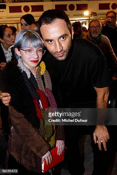 Tavi and Riccardo Tisci attend Givenchy Fashion Show during Paris Fashion Week Haute Couture S/S 2010 on January 26, 2010 in Paris, France.