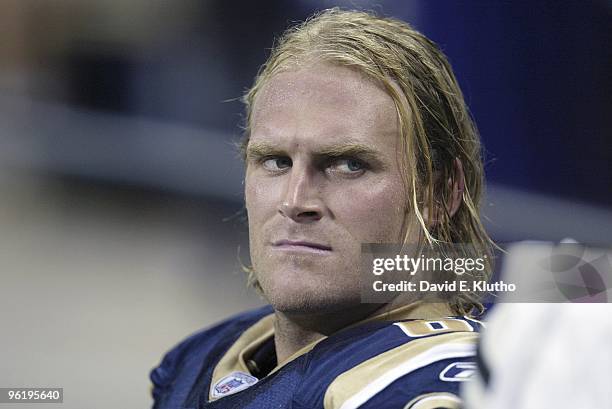 Closeup of St. Louis Rams Kyle Turley on sidelines bench during preseason game vs Tampa Bay Buccaneers. St. Louis, MO 8/18/2003 CREDIT: David E....