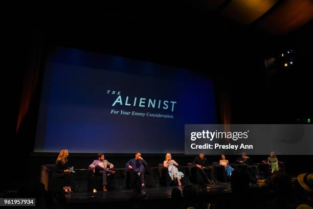 Rebecca Keegan, Daniel Bruhl, Luke Evans, Dakota Fanning,Jakob Verbruggen, Rosalie Swedlin, Michael Kaplan and Mara LePere-Schloop attend Emmy For...