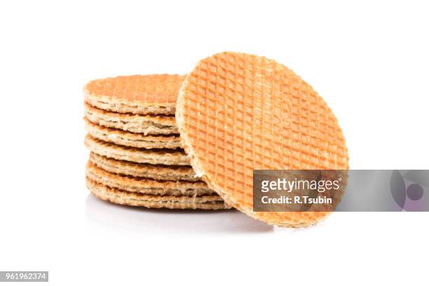 dutch waffle isolated on a white background - stroopwafel stock pictures, royalty-free photos & images