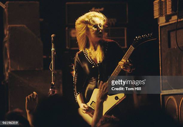 Guitarist Lita Ford of The Runaways With Joan Jett performs at Atlanta Municipal Auditorium on February 25, 1978 in Atlanta, Georgia.