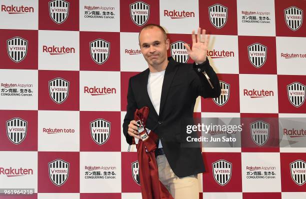 New Vissel Kobe player Andres Iniesta attends a press conference at ANA Intercontinental Hotel on May 24, 2018 in Tokyo, Japan.