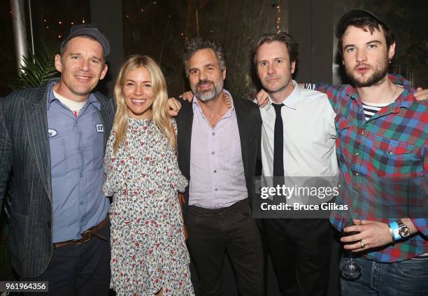 Ethan Hawke, Sienna Miller, Mark Ruffalo, Josh Hamilton and Tom Sturridge pose at the opening night after party for The New Group Theater's new play...