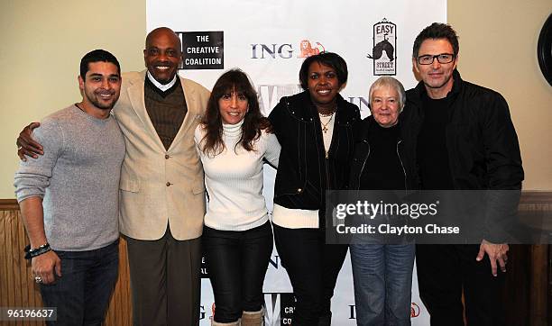 Actor Wilmer Valderrama, Edwin Tucker, Robin Bronk, Rhonda Mimsing, Joyce Devlin and Tim Daley attend the Teachers Making A Difference Luncheon...