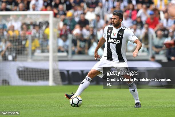 Andrea Barzagli of Juventus in action during the Serie A match between Juventus and Hellas Verona FC at Allianz Stadium on May 19, 2018 in Turin,...